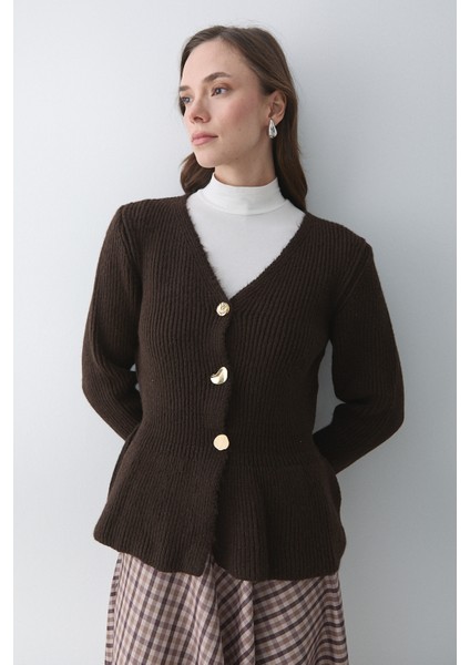 Kahverengi 3 Düğmeli Pileli Hırka - 251065 fırsatları