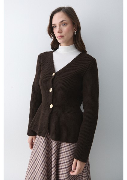 Kahverengi 3 Düğmeli Pileli Hırka - 251065 indirimleri