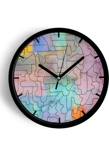 Soyut - Geometrik Temalı Modern Duvar Saati - 25CM - Önü Camlı Siyah Kasa - Sessiz Mekanizma