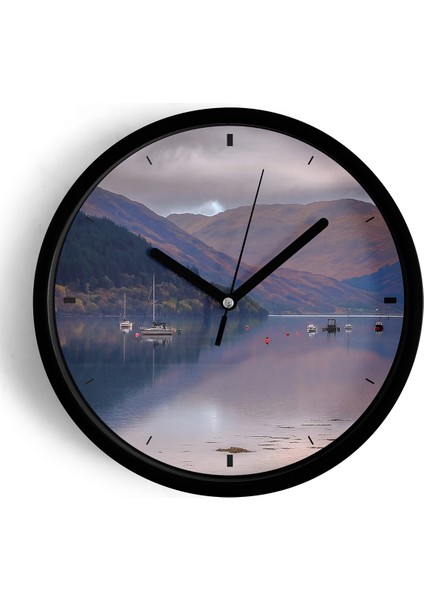 Doğa Manzara Temalı Modern Duvar Saati - 25CM - Önü Camlı Siyah Kasa - Sessiz Mekanizma