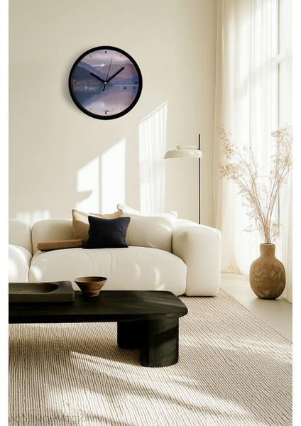 Doğa Manzara Temalı Modern Duvar Saati - 25CM - Önü Camlı Siyah Kasa - Sessiz Mekanizma fiyatları