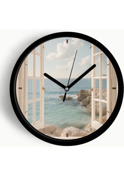 Huzura Açılan Pencere Modern Duvar Saati - 25CM - Önü Camlı Siyah Kasa - Sessiz Mekanizma