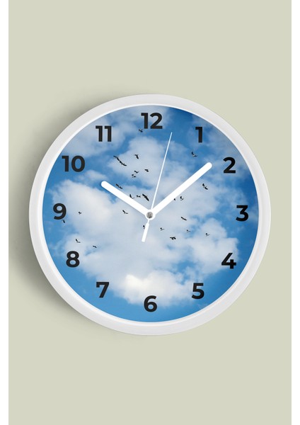 Doğa Manzara Temalı Modern Duvar Saati - 25CM - Önü Camlı Beyaz Kasa - Sessiz Mekanizma