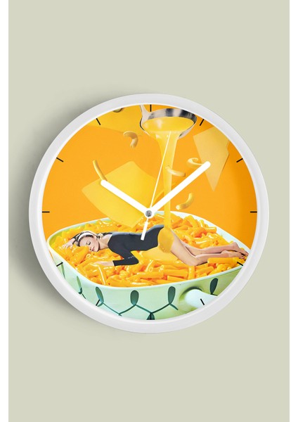 Soyut Spagetti - Makarna Modern Tasarım Duvar Saati - 25CM - Önü Camlı Beyaz Kasa - Sessiz Mekanizma