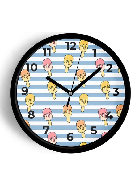 Renkli Dondurmalar Çocuk Odası Duvar Saati - 25CM - Önü Camlı Siyah Kasa - Sessiz Mekanizma