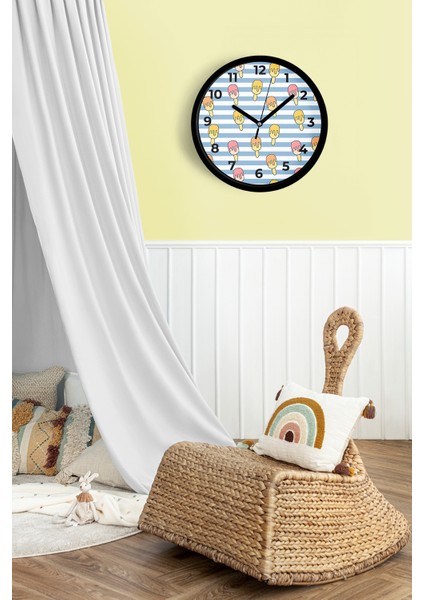Renkli Dondurmalar Çocuk Odası Duvar Saati - 25CM - Önü Camlı Siyah Kasa - Sessiz Mekanizma fiyatları