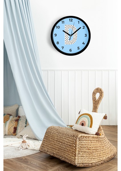 D Harfi Erkek Odası Duvar Saati - 42CM - Önü Camlı Siyah Kasa - Sessiz Mekanizma fiyatları