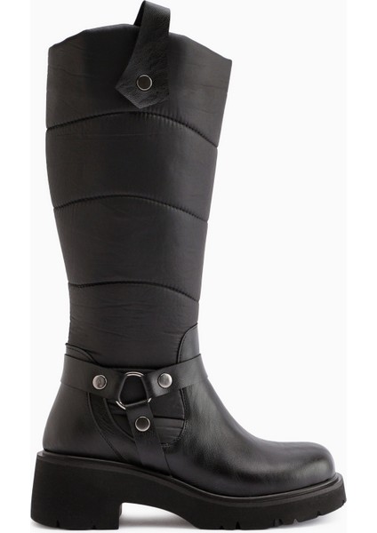 Katrin Siyah Metal Tokalı Kadın Biker Çizme