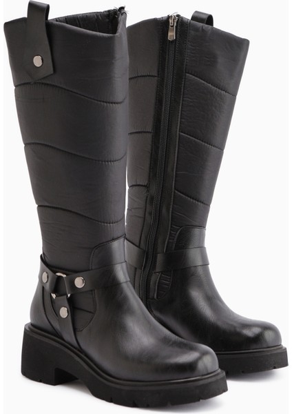 Katrin Siyah Metal Tokalı Kadın Biker Çizme modelleri