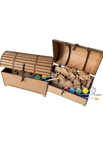 Ahşap Sandık, Sebze ve Meyve Figürleri Boyama Seti | Çocuk & Aile Aktivite, Eğitici Hobi Seti