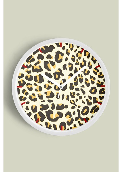 Leopar Desenli Modern Duvar Saati - 25CM - Önü Camlı Beyaz Kasa - Sessiz Mekanizma
