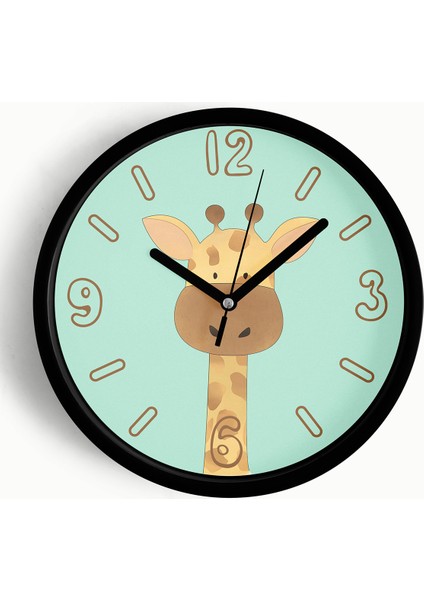Sevimli Zürafa Çocuk Odası Duvar Saati - 25CM - Önü Camlı Siyah Kasa - Sessiz Mekanizma