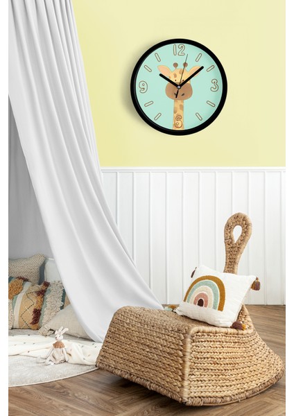 Sevimli Zürafa Çocuk Odası Duvar Saati - 25CM - Önü Camlı Siyah Kasa - Sessiz Mekanizma fiyatları