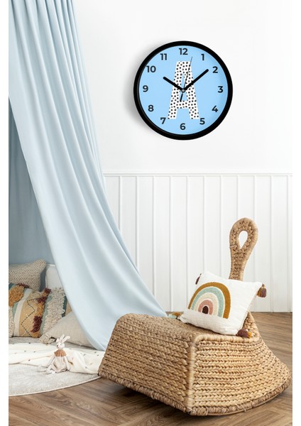 A Harfi Erkek Odası Duvar Saati - 25CM - Önü Camlı Siyah Kasa - Sessiz Mekanizma fiyatları