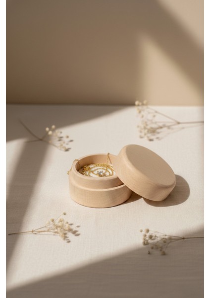 El Yapımı Kayın Ağacı Kapaklı Yuvarlak Takı Kutusu - Yüzük Kolye Aksesuar Saklama Ahşap Kutu fırsatları