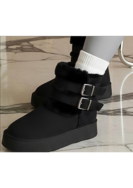 Içi Tüylü Dışı Süet Kemerli Tokalı Kürklü Yüksek Taban Kadın Bot modelleri