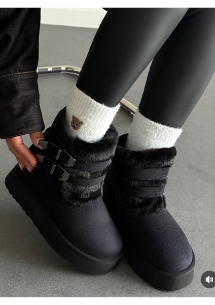 Içi Tüylü Dışı Süet Kemerli Tokalı Kürklü Yüksek Taban Kadın Bot indirimleri