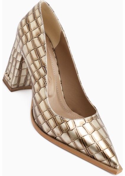 Lucy Krem Kroko Kalın Topuklu Ayakkabı Kadın Stiletto fiyatları