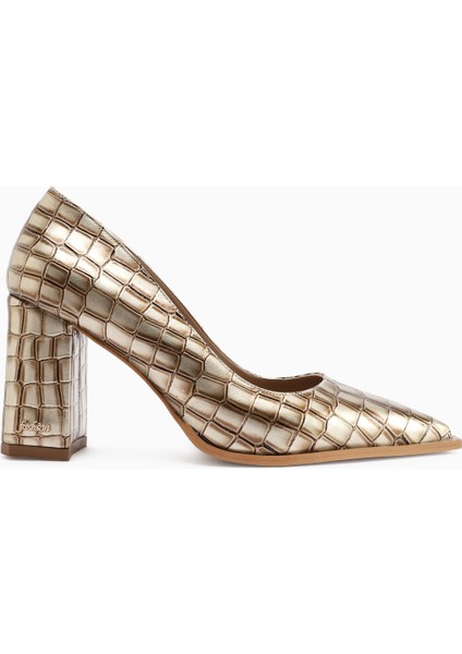 Lucy Krem Kroko Kalın Topuklu Ayakkabı Kadın Stiletto modelleri