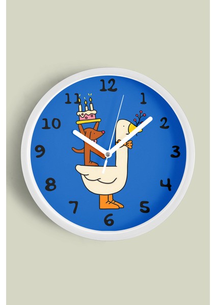 Sevimli Hayvanlar Modern Tasarım Çocuk Odası Duvar Saati - 25CM - Önü Camlı Beyaz Kasa