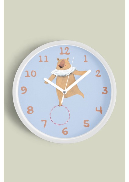 Şov Yapan Sevimli Ayı Çocuk Odası Duvar Saati - 25CM - Önü Camlı Beyaz Kasa - Sessiz Mekanizma