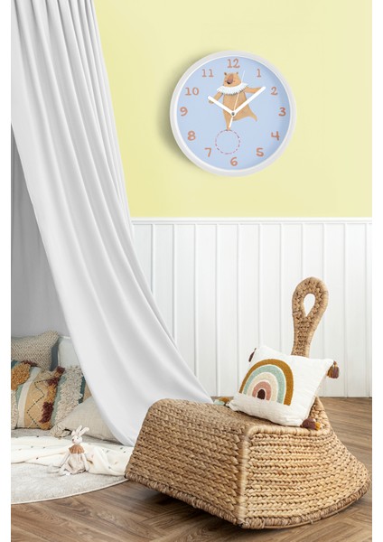 Şov Yapan Sevimli Ayı Çocuk Odası Duvar Saati - 25CM - Önü Camlı Beyaz Kasa - Sessiz Mekanizma fiyatları