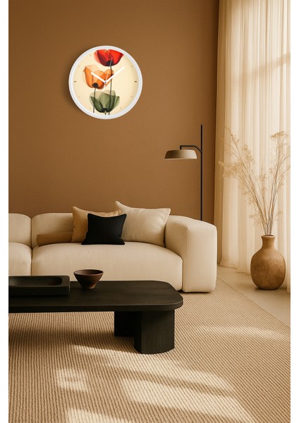 Renkli Soyut Güller Modern Duvar Saati - 25CM - Önü Camlı Beyaz Kasa - Sessiz Mekanizma fiyatları