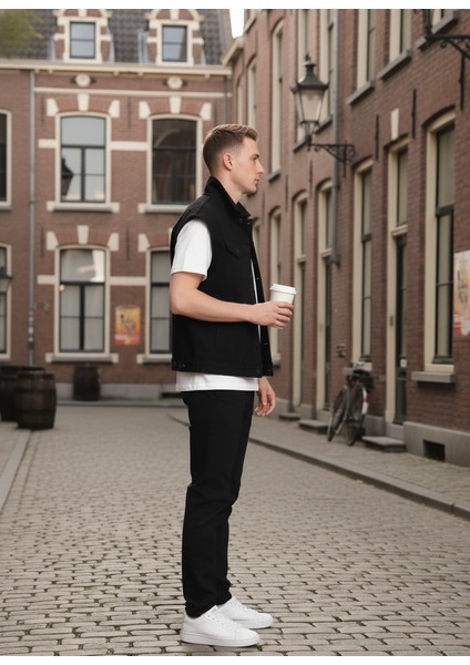 Erkek Rahat Kalıp Denim Kot Yelek Siyah modelleri