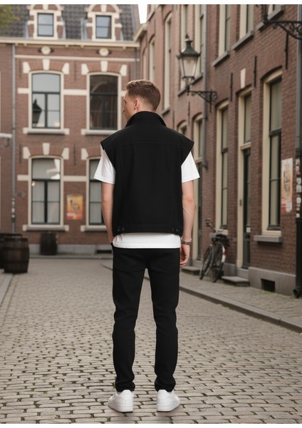 Erkek Rahat Kalıp Denim Kot Yelek Siyah indirimleri