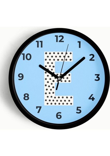 E Harfi Erkek Odası Duvar Saati - 25CM - Önü Camlı Siyah Kasa - Sessiz Mekanizma