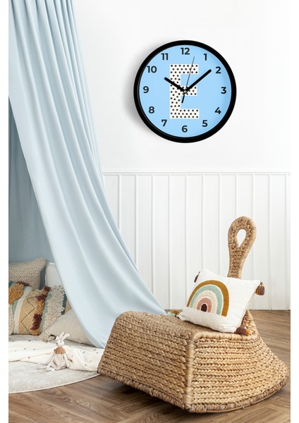 E Harfi Erkek Odası Duvar Saati - 25CM - Önü Camlı Siyah Kasa - Sessiz Mekanizma fiyatları