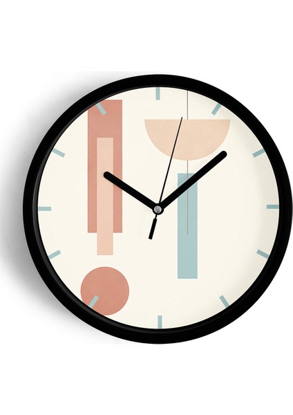 Soyut - Bohem - Geometrik Temalı Modern Duvar Saati - 25CM - Önü Camlı Siyah Kasa - Sessiz Mekanizma