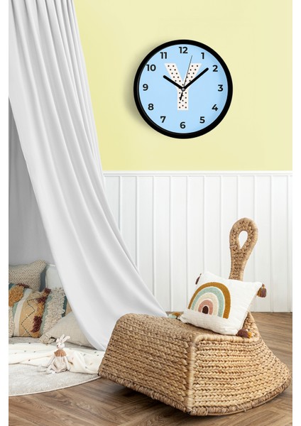 Y Harfi Erkek Odası Duvar Saati - 42CM - Önü Camlı Siyah Kasa - Sessiz Mekanizma fiyatları