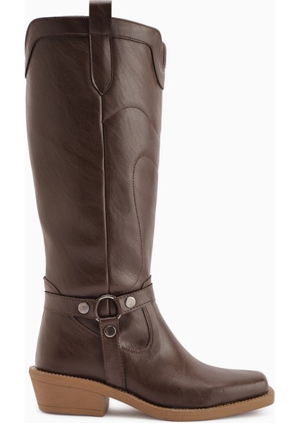 Ferial Kahve Nakışlı Küt Burunlu Kadın Dakota Çizme