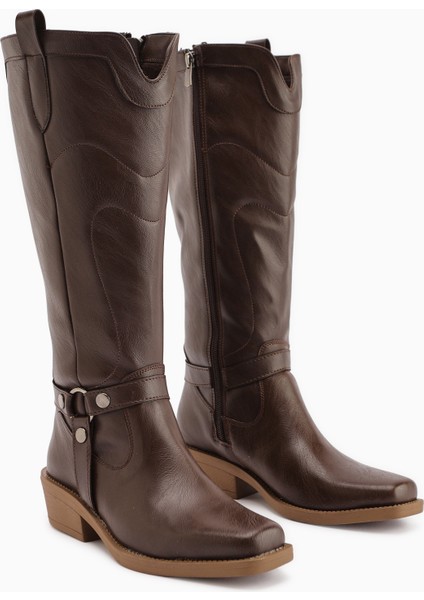 Ferial Kahve Nakışlı Küt Burunlu Kadın Dakota Çizme fırsatları