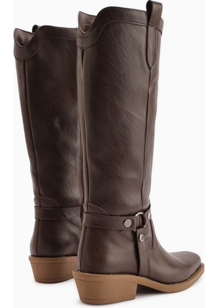 Ferial Kahve Nakışlı Küt Burunlu Kadın Dakota Çizme indirimleri