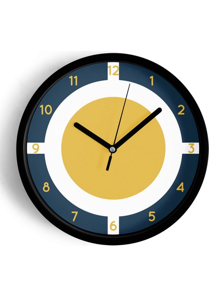 Soyut Geometrik Temalı Modern Duvar Saati - 25CM - Önü Camlı Siyah Kasa - Sessiz Mekanizma