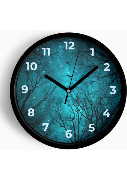Soyut Gece Görüşü Modern Duvar Saati - 25CM - Önü Camlı Siyah Kasa - Sessiz Mekanizma