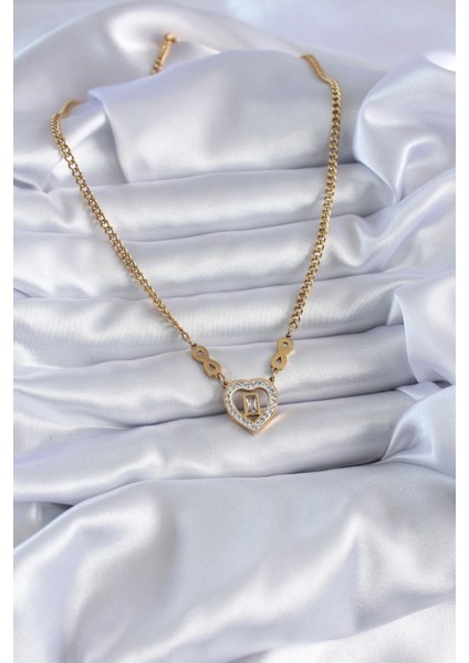 316L Çelik Gold Renk Zirkon Taşlı Kalp Model Sonsuzluk Detay Kadın Kolye fiyatları