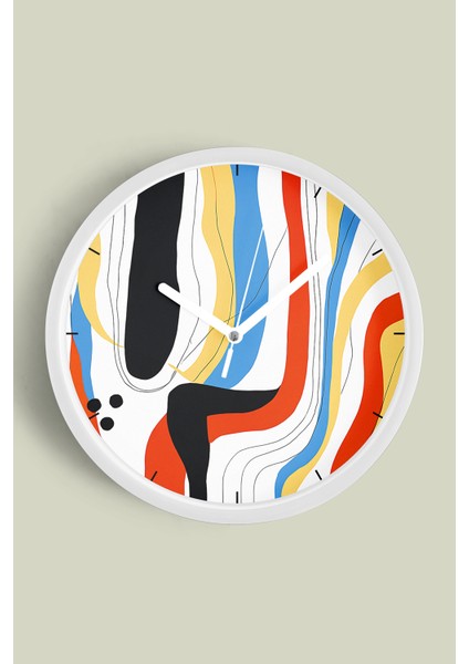 Soyut - Modern Tasarım Duvar Saati - 25CM - Önü Camlı Beyaz Kasa - Sessiz Mekanizma