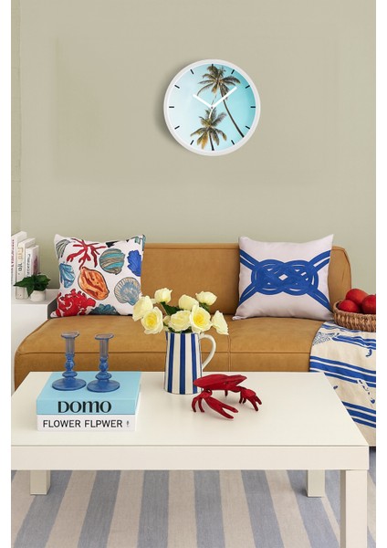 Palmiye Ağacı Modern Duvar Saati - 25CM - Önü Camlı Beyaz Kasa - Sessiz Mekanizma fiyatları
