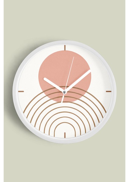 Eskitme Görünümlü Soyut - Bohem Duvar Saati - 25CM - Önü Camlı Beyaz Kasa - Sessiz Mekanizma
