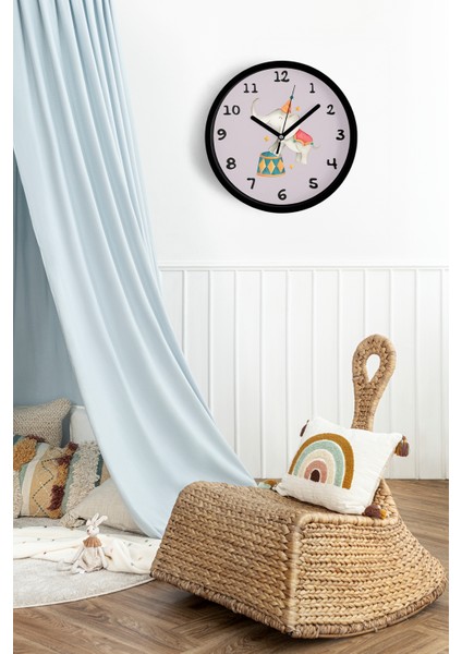 Sevimli Fil Çocuk Odası Duvar Saati - 42CM - Önü Camlı Siyah Kasa - Sessiz Mekanizma fiyatları
