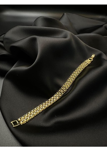 Kadın Zirkon Taşlı Kordon Tasarım Kuyumcu Işçiliği 14K Gold Renkli Bileklik Bilezik