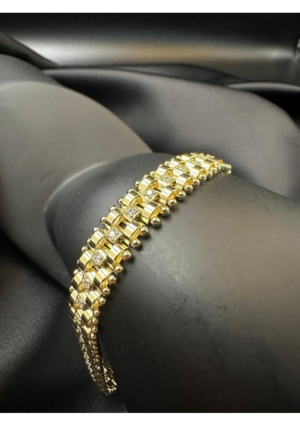 Kadın Zirkon Taşlı Kordon Tasarım Kuyumcu Işçiliği 14K Gold Renkli Bileklik Bilezik modelleri