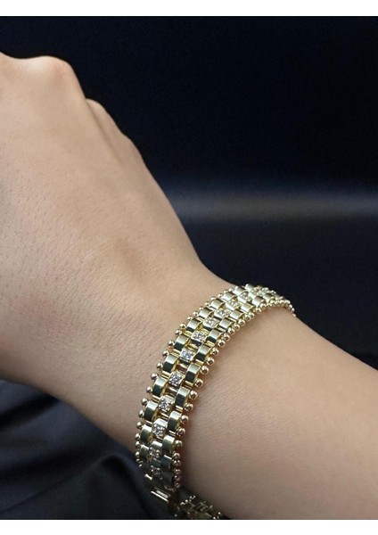 Kadın Zirkon Taşlı Kordon Tasarım Kuyumcu Işçiliği 14K Gold Renkli Bileklik Bilezik fırsatları