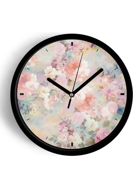 Soyut Çiçek Modern Duvar Saati - 25CM - Önü Camlı Siyah Kasa - Sessiz Mekanizma