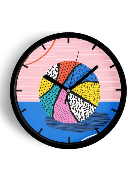 Soyut Renkli Basketbol Topu Tasarım Modern Duvar Saati - 25CM - Önü Camlı Siyah Kasa