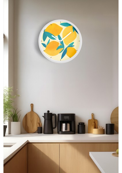 Limon Tasarımı Mutfak Duvar Saati - 25CM - Önü Camlı Beyaz Kasa - Sessiz Mekanizma fiyatları