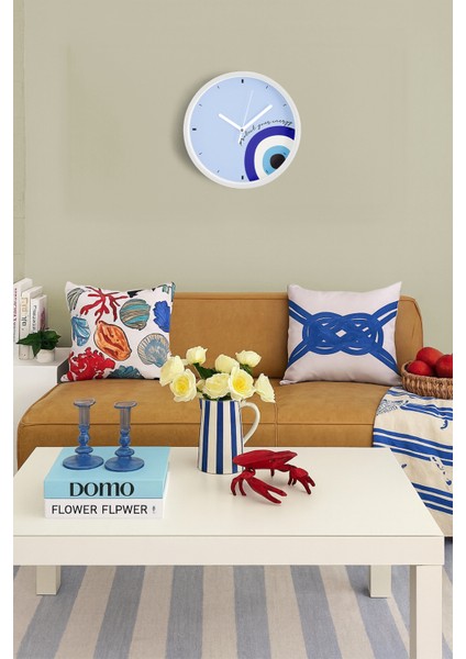 Nazar Boncuğu Modern Duvar Saati - 25CM - Önü Camlı Beyaz Kasa - Sessiz Mekanizma fiyatları